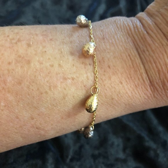 18K Yellow & White Gold Pear Shaped Bead Bracelet - Picture 1 of 6